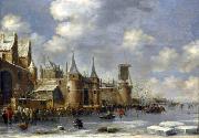 Thomas Hovenden Skaters outside city walls painting